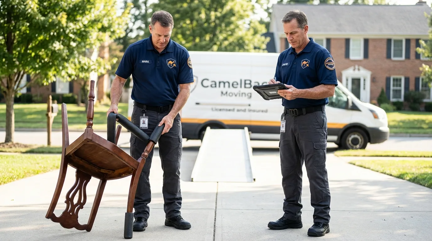 Movers inspecting furniture for damage prevention before loading in Park City, UT