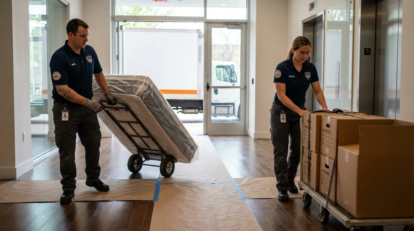 Professional apartment movers loading elevator in Park City, UT